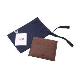 Dior card holder case grained calf leather brown beige
